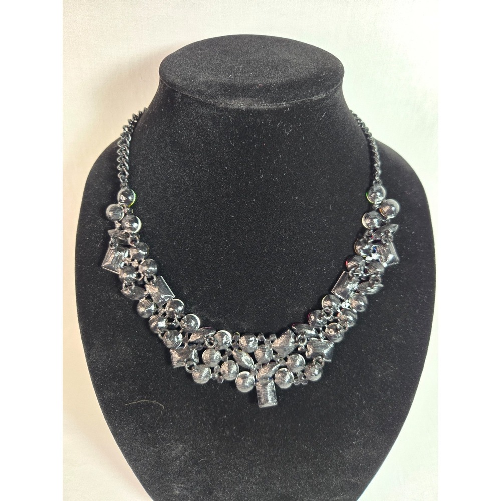 Multicolor Rhinestone Statement Bib Necklace Gunm… - image 8